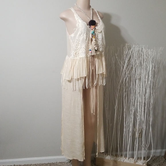 Umgee Tops - NWT! NEW! UMGEE CROCHET LACE/FRINGE LONG VEST!